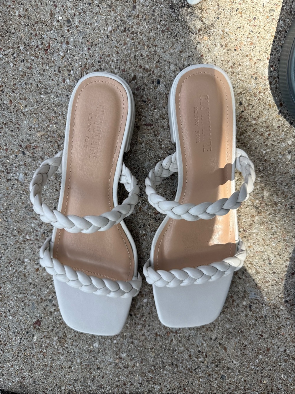 Braided Double-Strap White Slide Sandals by CUSHIONAIRE